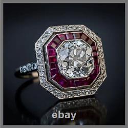 1.85 CT White Round Cut CZ & pink Art Deco Antique Engagement Ring In 925 Silver