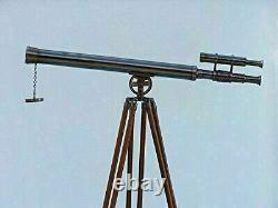 39 Inch Telescope with Wooden Tripod Antique Nautical Floor Standing Brass Stand