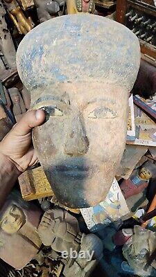 ANCIENT EGYPTIAN ANTIQUE Large CARVED WOODEN Mummy Coffin Mask Tomb (A00+)