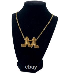 Alva Museum Replicas Vintage Pendant Necklace Gold Brass Two Frogs Chain Signed