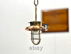 Antique Ceiling Decor Brass Replica Nautical Hanging Light With Copper Shade