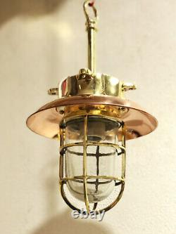 Antique Ceiling Decor Brass Replica Nautical Hanging Light With Copper Shade