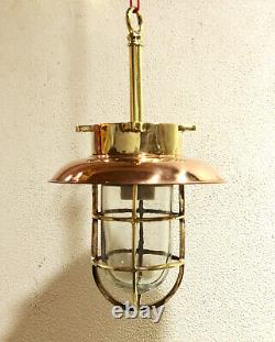 Antique Ceiling Decor Brass Replica Nautical Hanging Light With Copper Shade