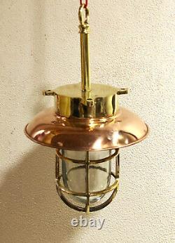 Antique Ceiling Decor Brass Replica Nautical Hanging Light With Copper Shade