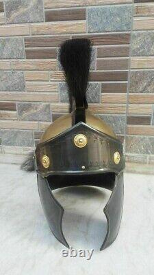 Antique Roman Medieval Reenact Helmet WithBlack Plume Vintage Greeco Replica