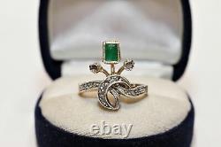 Antique Vintage Art Deco Ring 14K Yellow Gold Plated 2.16 Ct Simulated Emerald