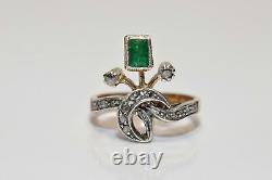 Antique Vintage Art Deco Ring 14K Yellow Gold Plated 2.16 Ct Simulated Emerald
