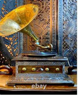 Antique Vintage Embroidered HMV Gramophone Record Player Working Replica Gift