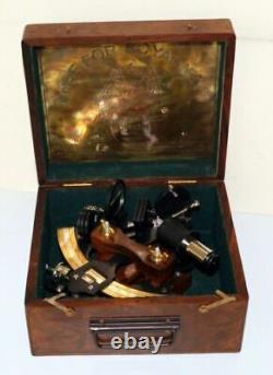 Antique vintage nautical replica sextant working navy navigation with wooden box