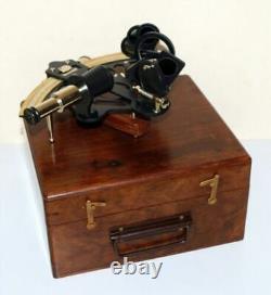 Antique vintage nautical replica sextant working navy navigation with wooden box