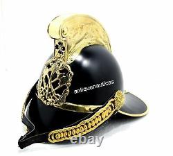 Brass Antique Style Designer Vintage Black Fireman Helmet Wearable Replica Gift