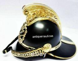 Brass Antique Style Designer Vintage Black Fireman Helmet Wearable Replica Gift