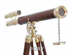 Elegant Stylish Floor Standing Brass Telescope With Wooden Tripod Stand 39 inch