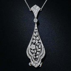 Engraved Antique Wedding Cubic Zircon Pendant With Chain 14K White Gold Plated
