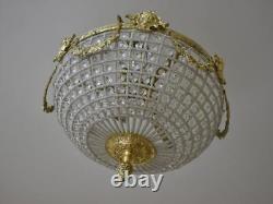 Hand Beaded Antique Replica Basket Crystal Brass Flush Mount Ceiling Chandelie