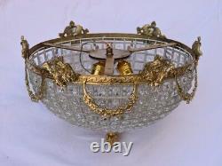 Hand Beaded Antique Replica Basket Crystal Brass Flush Mount Ceiling Chandelie