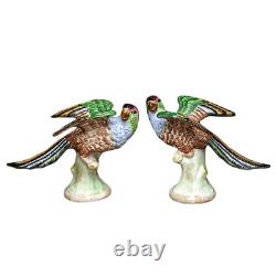 Mottahedeh Antique Reproduction Pair of Parakeets Figurines, 15.5 Tall
