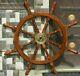 Nautical Wooden Brass Ring Inlay 36 Inch Vintage Finishing Ship Steering Wheel