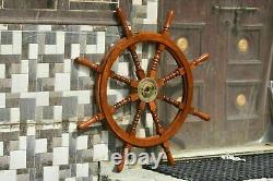 Nautical Wooden Brass Ring Inlay 36 Inch Vintage Finishing Ship Steering Wheel
