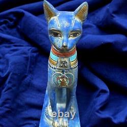 Rare Handcrafted Egyptian Bastet Goddess Statue Antique Replica for Happiness