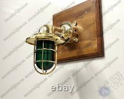 Replica Vintage Style Brass Antique Nautical Wall Light Junction Box Green Glass