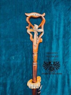 Sacred Craftsmanship Handcrafted Wooden Carved Cane featuring the Christian Cros