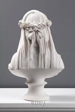 Veiled Lady Bust Statue / Maiden Marble Sculpture Made in Europe 13.9/ 35.5cm