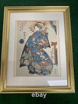 Vintage Reproduction Utagawa Kunisada 4 Seasons Woodblock Prints Framed