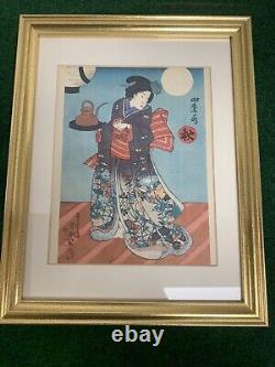 Vintage Reproduction Utagawa Kunisada 4 Seasons Woodblock Prints Framed