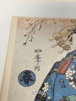 Vintage Reproduction Utagawa Kunisada 4 Seasons Woodblock Prints Framed