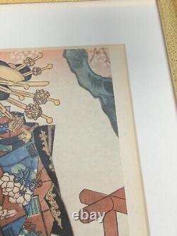 Vintage Reproduction Utagawa Kunisada 4 Seasons Woodblock Prints Framed