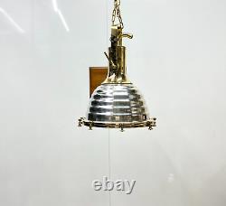 Vintage Ship Replica Aluminum & Brass Ceiling Pendant Wiska Light Large Set 2