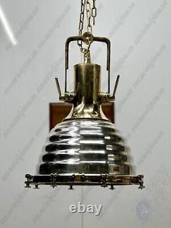 Vintage Ship Replica Aluminum & Brass Ceiling Pendant Wiska Light Large Set 2