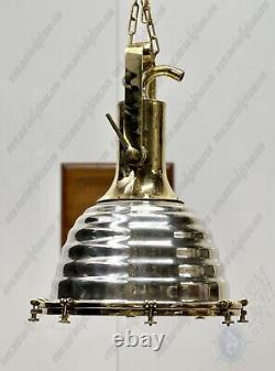 Vintage Ship Replica Aluminum & Brass Ceiling Pendant Wiska Light Large Set 2