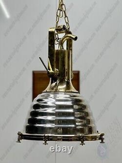 Vintage Ship Replica Aluminum & Brass Ceiling Pendant Wiska Light Large Set 2