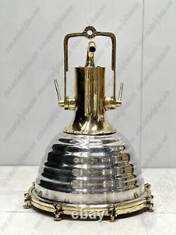 Vintage Ship Replica Aluminum & Brass Ceiling Pendant Wiska Light Large Set 2