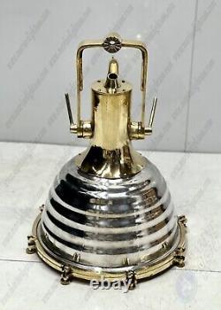 Vintage Ship Replica Aluminum & Brass Ceiling Pendant Wiska Light Large Set 2