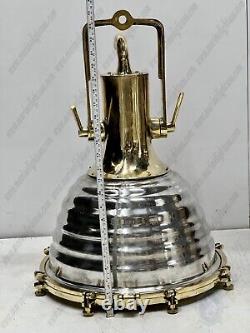 Vintage Ship Replica Aluminum & Brass Ceiling Pendant Wiska Light Large Set 2