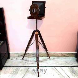 Vintage Style Antique Folding Camera With Wooden Tripod Collectible