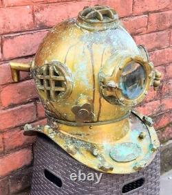 Ancien grand casque de plongée vintage réplique US Navy de 18 pouces casque de plongée du conducteur