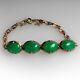 Bracelet Pour Femme En Jade Vert Naturel Ovale Antique Vintage 7,5 14k Plaqué Or Jaune