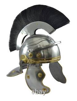 Casque de centurion romain avec plume noire, réplique antique de casque romain vintage