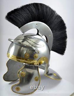 Casque de centurion romain avec plume noire, réplique antique de casque romain vintage
