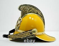 Casque de pompier portable design jaune finition antique vintage réplique de collection