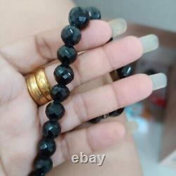 Collier en onyx noir naturel, grand, 39 perles, coupe ronde et carrée, longueur 17,5 pouces