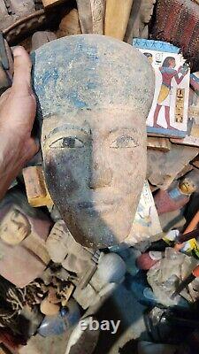 Masque de cercueil de momie en bois sculpté de grande taille de l'Égypte antique (A00+)