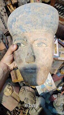 Masque de cercueil de momie en bois sculpté de grande taille de l'Égypte antique (A00+)