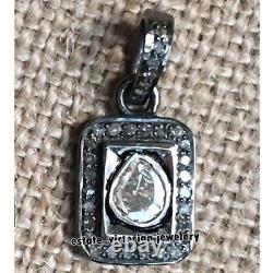 Pendentif en argent avec diamant ancien taillé en rose de mine ancienne authentique, 0.60ctw, de style vintage
