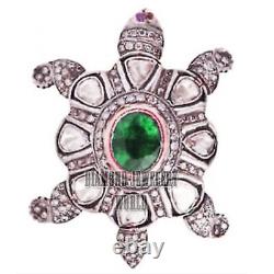Pendentif en argent en forme de tortue avec diamant taillé en rose ancienne de 3,84 carats