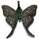 Pendentif En Papillon En Argent Incrusté D'émeraudes Et Diamants Taillés En Rose De 4,09 Ct De Style Vintage